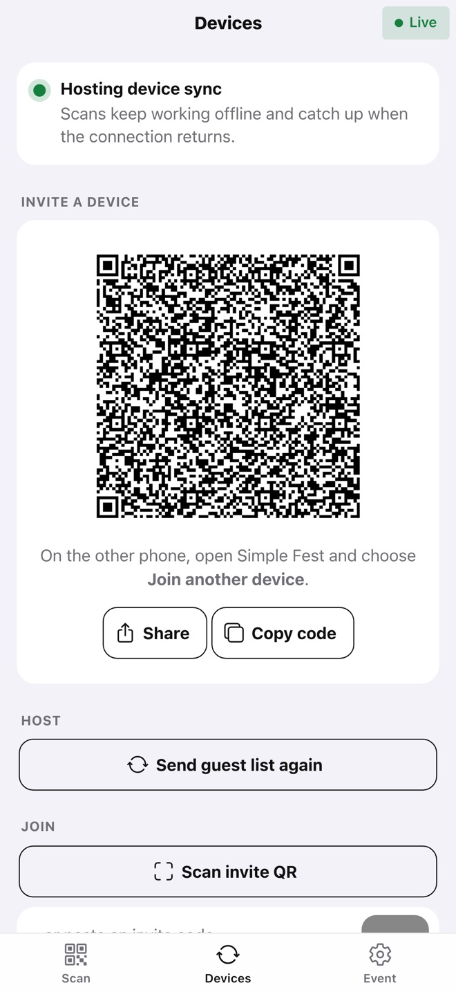 Device sync invite QR
